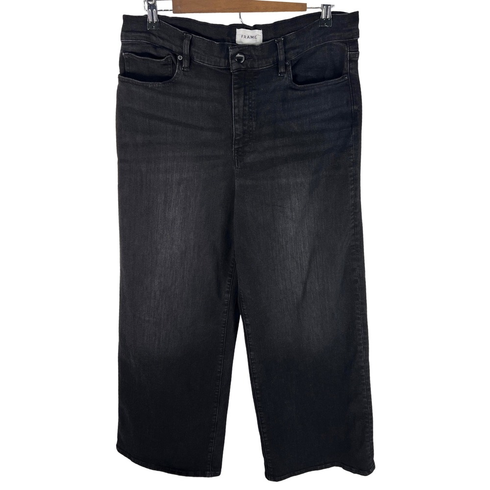 Frame Le Slim Palazzo Hi Rise Black Wide Leg Premium Denim Size 32 14 Tilt